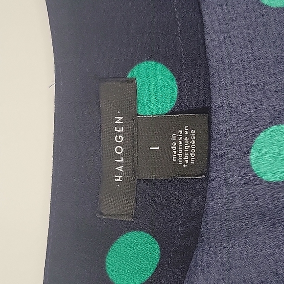 Halogen polka-dots navy blue wrap top women's size large - Picture 7 of 10